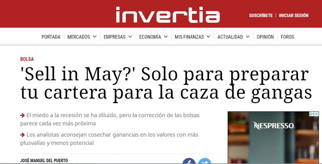 Artículo de Invertia, 'Sell in May?'