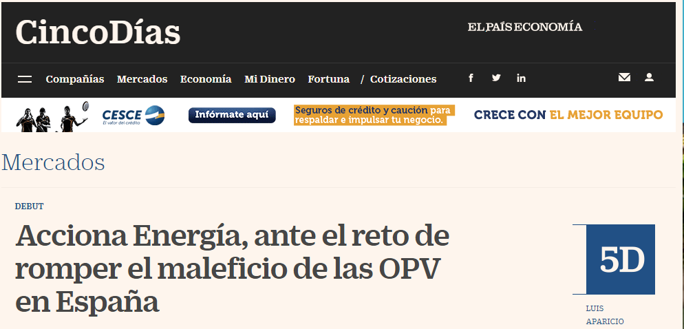 Acciona Energía, ante el reto de romper el maleficio de las OPV en España