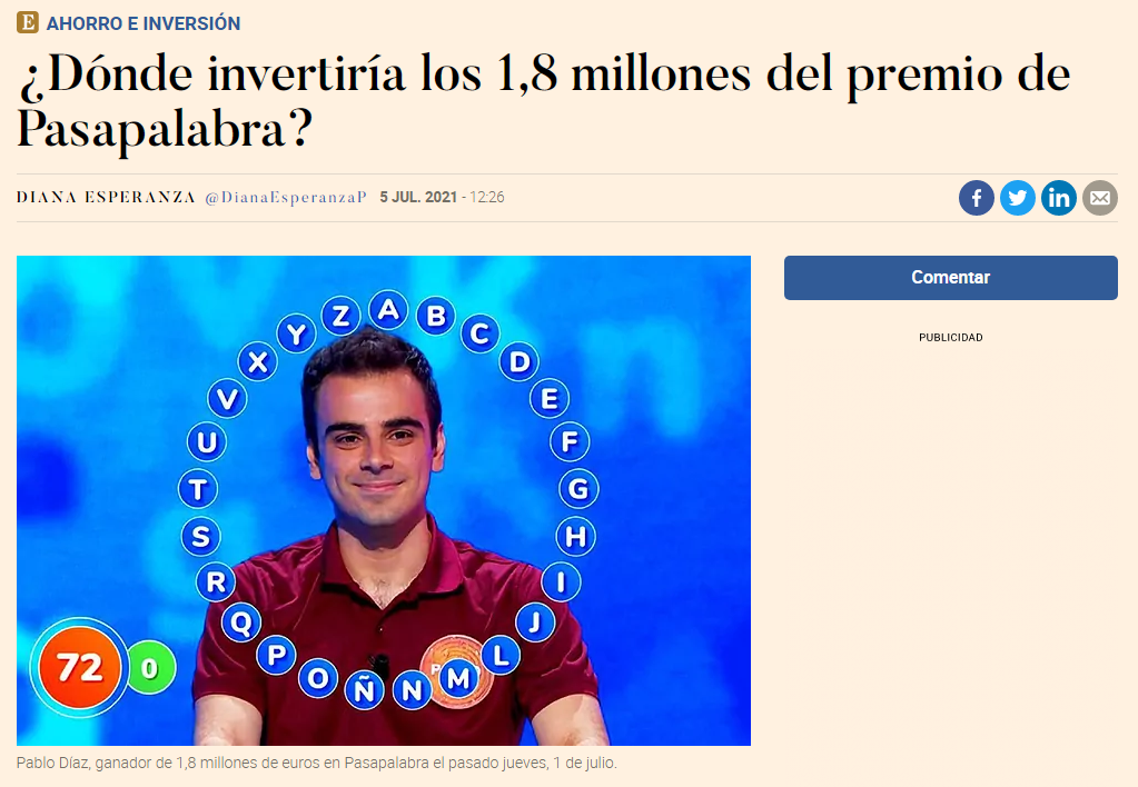 ¿Dónde invertiría los 1,8 millones del premio de Pasapalabra?
